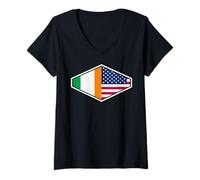 Donna Ireland and USA Flags: United in Friendship and Pride Maglietta con Collo a V