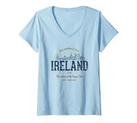 Donna Ireland stile retrò vintage Irlanda Maglietta con Collo a V