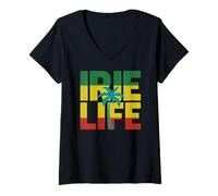 Donna Irie Life Colori Rasta Giamaica Giamaicano Reggae Music Vibes Maglietta con Collo a V
