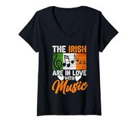 Donna Irish Folk Musica Irlanda Tradizionale Musicale Irlandese Bandiera Maglietta con Collo a V