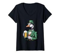 Donna Irish Goose St Patricks Day Trifoglio Divertimento Maglietta con Collo a V