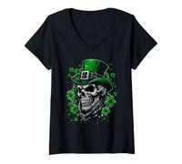 Donna Irish Gothic Skull Leprechaun St Patricks Day for Men Women Maglietta con Collo a V
