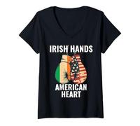Donna Irish Hands American Heart Guantoni da Boxe per San Patrizio Maglietta con Collo a V