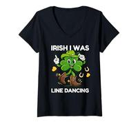 Donna Irish I Was Line Dancing Divertente St Patricks Day Clover Dancer Maglietta con Collo a V
