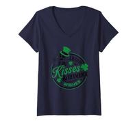 Donna Irish Kisses Auguri Shamrock Cheer Design Maglietta con Collo a V