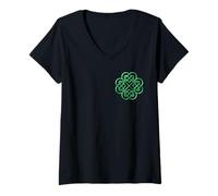 Donna Irish Shamrock | Nodo Celtico | San Patrizio Maglietta con Collo a V