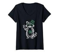 Donna Irish Shamrock Raccoon St Patricks Day Vibes Maglietta con Collo a V
