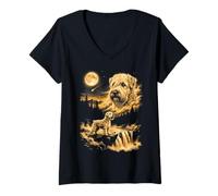 Donna Irish Soft Coated Wheaten Terrier Che Ulula alla Luna Maglietta con Collo a V