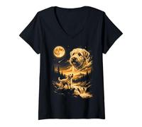 Donna Irish Soft Coated Wheaten Terrier Che Ulula alla Luna Maglietta con Collo a V