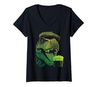 Donna Irish T-Rex e Birra Bere Umorismo St Patricks Day Dinosauro Maglietta con Collo a V