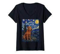 Donna Irish Terrier Cane Van Gogh Notte Stellata Maglietta con Collo a V