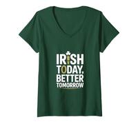 Donna Irish Today Better Domani Divertente San Patrizio Maglietta con Collo a V