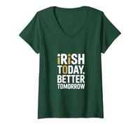 Donna Irish Today Better Domani Divertente San Patrizio Maglietta con Collo a V