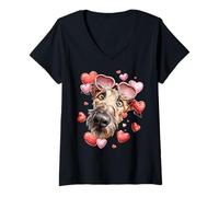 Donna Irish Wolfhound Dog San Valentino Cuore Occhiali da Sole Maglietta con Collo a V