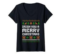 Donna Irish You Buon Natale Maglietta con Collo a V