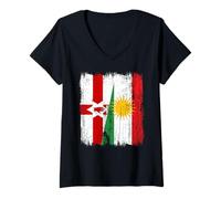 Donna Irlanda del Nord Kurdistan Mezza Bandiera Curdo Irlandese del Nord Maglietta con Collo a V
