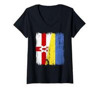 Donna Irlanda del Nord Ucraina Mezza Bandiera Irlanda del Nord Ucraina Maglietta con Collo a V