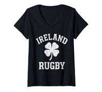 Donna Irlanda Rugby Cloverleaf Maglietta con Collo a V