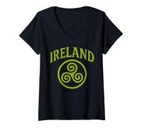 Donna Irlanda Triskele The Smiling Irish Eyes Celtic Triple Spiral Maglietta con Collo a V