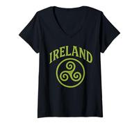 Donna Irlanda Triskele The Smiling Irish Eyes Celtic Triple Spiral Maglietta con Collo a V