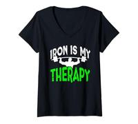Donna Iron is My Therapy, Design Motivazionale per Esercizi di Sollevamento Maglietta con Collo a V