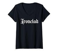 Donna Ironclad la Parola in Old English Font Maglietta con Collo a V