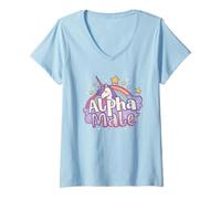 Donna Ironic Alpha Male Tee: Real Men Rainbow Unicorn Sparkles Maglietta con Collo a V