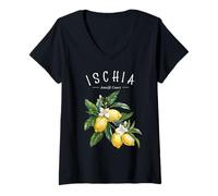 Donna Ischia Costiera Amalfitana Italia Limone Arte Frutta Italiana Vintage Maglietta con Collo a V