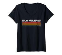 Donna Isla Mujeres, Design da Viaggio Vintage a Righe retrò Maglietta con Collo a V