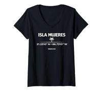 Donna Isla Mujeres Messico Coordinates Island Travel Design Maglietta con Collo a V