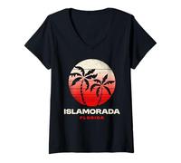 Donna Islamorada Florida Keys Tramonto Design Spiagge Islamorada FL Maglietta con Collo a V