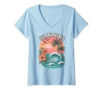 Donna Island Vibes Ocean Wave Tramonto Palme Hawaii Tropicali Maglietta con Collo a V