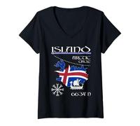 Donna Islanda - Bandiera dell'isola - Circolo Artico - Nave vichinga e Vegvís Maglietta con Collo a V