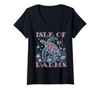 Donna ISLE OF PALMS SC TURTLE LOVER SOUVENIR SPIAGGIA COLORATO Maglietta con Collo a V