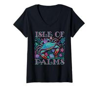Donna ISLE OF PALMS SUD CAROLINA BLU GRANCHIO VACANZA SUMMER SPIAGGIA Maglietta con Collo a V