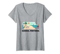 Donna Isola delle Azzorre Portogallo Souvenir Uomo Souvenir Spiaggia Maglietta con Collo a V