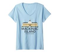 Donna Isola di Mackinac Architettura Michigan Great Lakes Bridge Maglietta con Collo a V