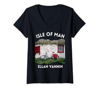 Donna Isola di Man Manx Cottage Ellan Vannin Manx Lingua per IOM Maglietta con Collo a V