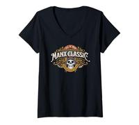 Donna Isola di Man Manx Gare Motociclistiche Grand Biker Classic Race Maglietta con Collo a V