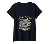 Donna Isola di Man TT Races Vintage Moto Retro Design Maglietta con Collo a V