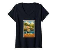 Donna Isola di Skye Portree Scozia Vintage 50s Poster Art Graphic Maglietta con Collo a V
