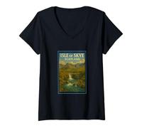 Donna Isola di Skye Scozia Fairy Pools Vintage 50's Art Graphic Maglietta con Collo a V