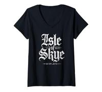 Donna Isola di Skye Scozia Gotico Distressed Print Bianco Maglietta con Collo a V