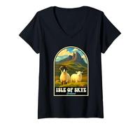 Donna Isola di Skye Scozia Highland Sheep Vintage Travel Design Maglietta con Collo a V