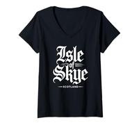 Donna Isola di Skye Scozia Stampa Gotica Bianco Maglietta con Collo a V