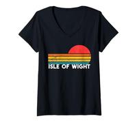 Donna Isola di Wight Vintage Tramonto Casa Città Maglietta con Collo a V