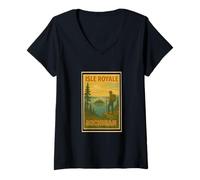 Donna Isola Royale Isola Lago Superiore Michigan Mi Penisola Superiore Maglietta con Collo a V