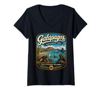 Donna Isole Galapagos Ecuador Vintage Wildlife Travel Maglietta con Collo a V