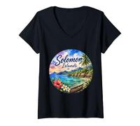 Donna Isole Salomone, Oceania del Pacifico Meridionale Maglietta con Collo a V