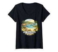 Donna Isole Vergini Regalo St John Thomas Vintage Viaggio Maglietta con Collo a V
